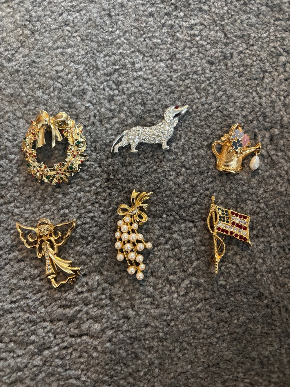 Assorted Gold-Tone Holiday Brooch Collection - Gold, Pearl, Red, Green